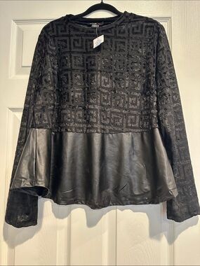 Love Black Polyester Top with Faux Leather Detail  RUNS SMALL